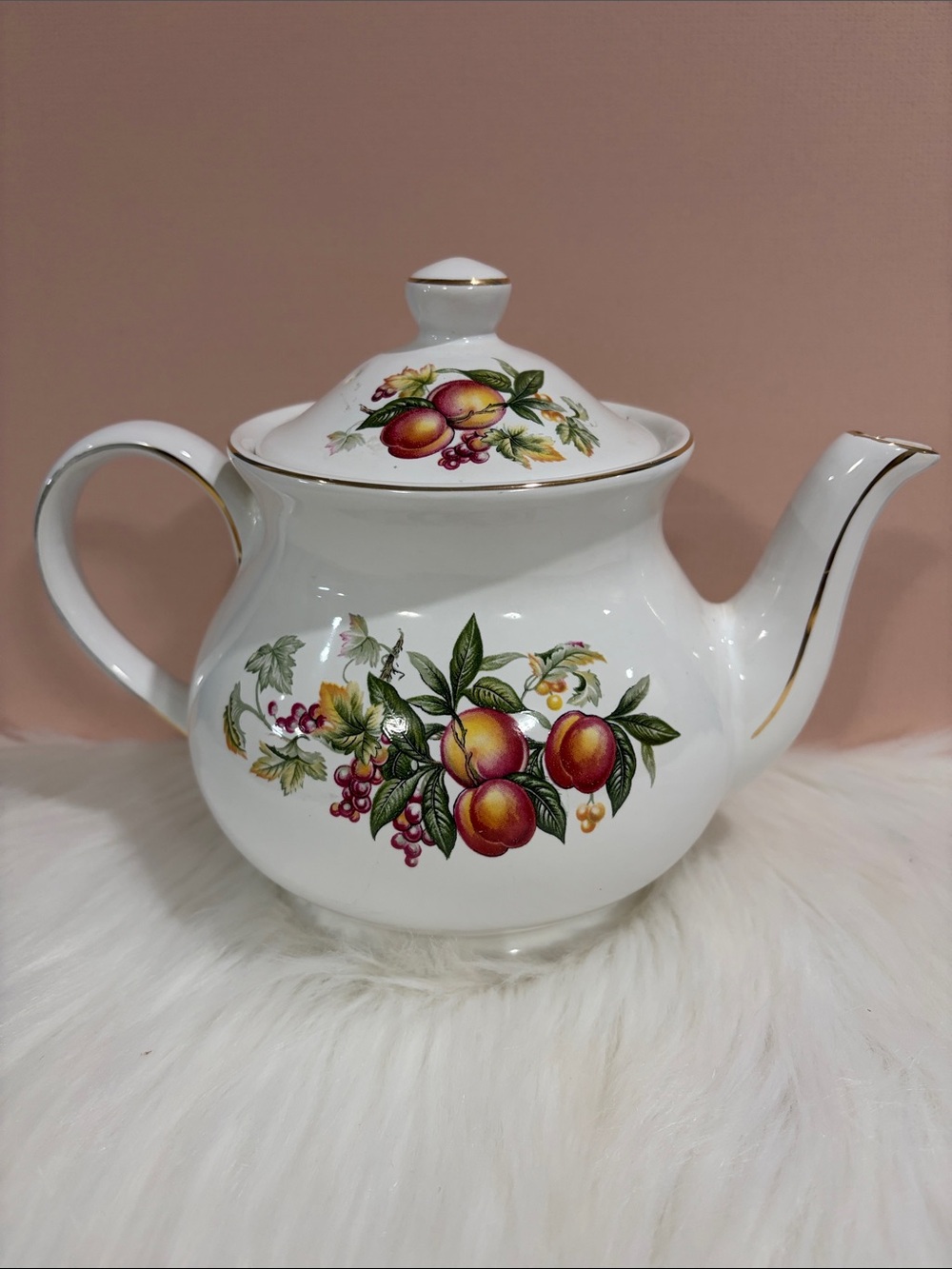 Sadler Classic White Porcelain Teapot with Fruit Motif
